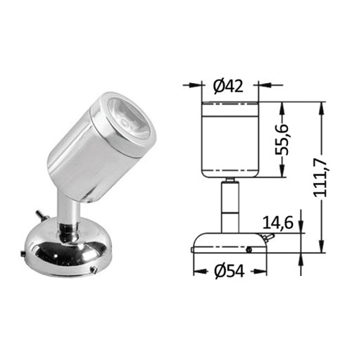 Plafoniera Snodata LED per barca e camper, 12 Volt, in ottone o acciaio